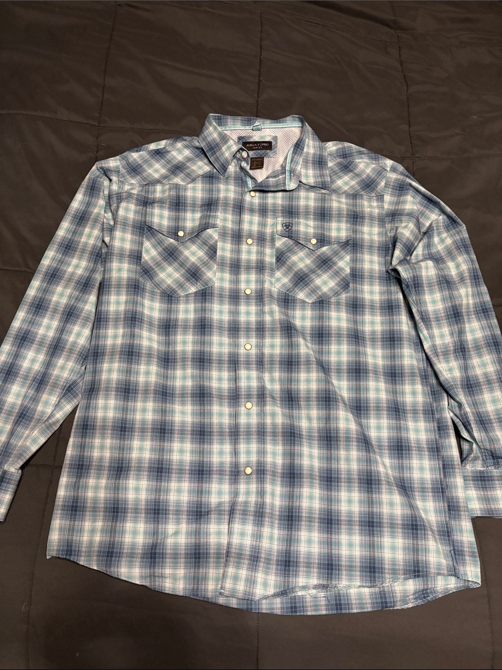 Ariat Pro Series Light Blue and White Plaid Western Snap Button Shirt